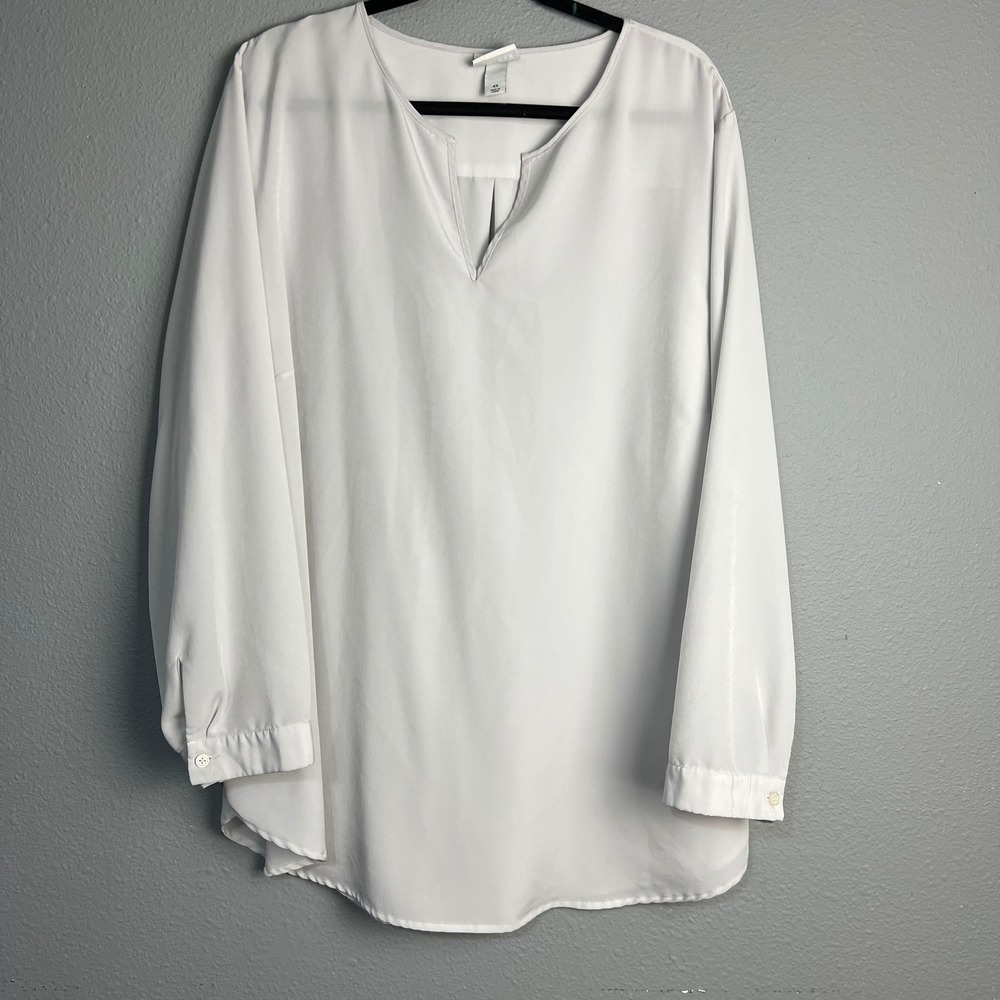 Ava & Viv Tunic Career Wear Blouse Top Long Sleeve V-Neck Casual Light Gray 4X